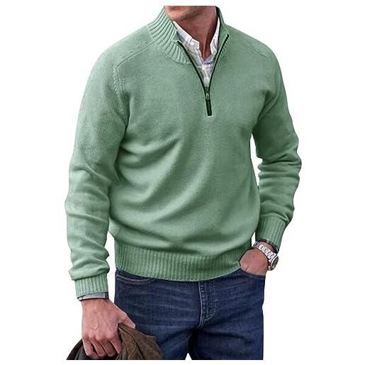 Minetom uomo maglione morbido a maniche lunghe con cerniera sul collo zip pullover invernale giacca in maglia maglione sweater b viola xl