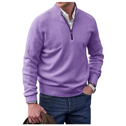 Minetom uomo maglione morbido a maniche lunghe con cerniera sul collo zip pullover invernale giacca in maglia maglione sweater b cachi m