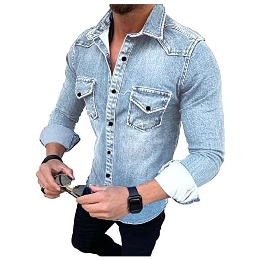 Suncolour camicia di jeans a maniche lunghe con bottoni automatici western in denim standard da uomo men