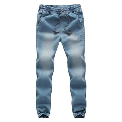Minetom uomo distrutto jeans jogger denim pantaloni skinny coulisse elasticizzati tempo libero gamba stretta slim fit streetwear b blu xl