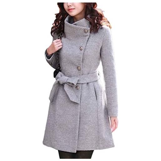 ORANDESIGNE cappotto donna lana lungo giubbotto invernale caldo giacca slim fit con cintura vintage elegante asimmetrico capispalla tinta unita manica lunga blazer a grigio xs