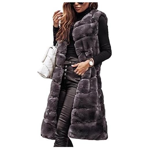 Onsoyours gilet donna pelliccia sintetica cappotto con cappuccio invernale senza maniche cardigan lungo donna elegante smanicato leggero c cachi m