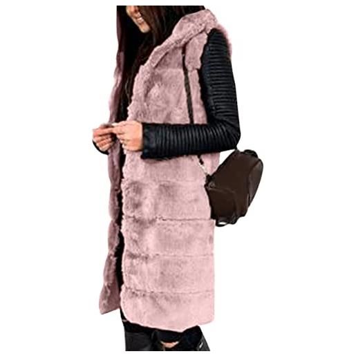 Onsoyours gilet donna pelliccia sintetica cappotto con cappuccio invernale senza maniche cardigan lungo donna elegante smanicato leggero b cachi m
