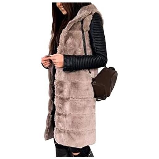 Onsoyours gilet donna faux pelliccia cappotto con cappuccio lungo elegante gilet pelliccia senza maniche giacca invernale caldo cappotti a1 caffè 3xl