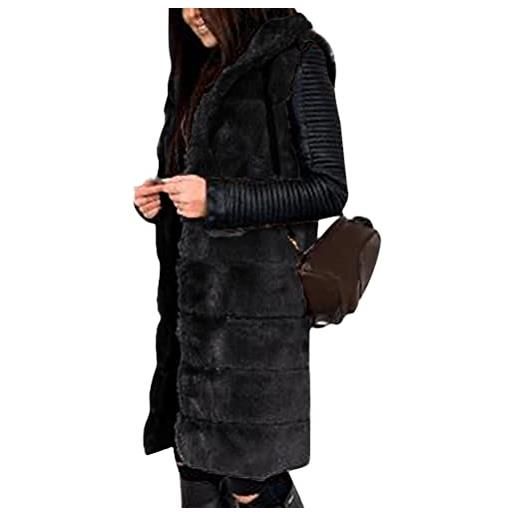 Onsoyours gilet donna faux pelliccia cappotto con cappuccio lungo elegante gilet pelliccia senza maniche giacca invernale caldo cappotti c nero s