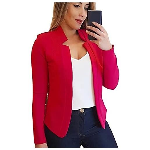 YMING giacca donna elegante giacca manica lunga giacca da ufficio giacca aperta davanti rosso l