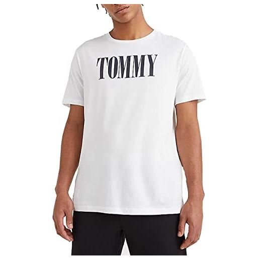 Tommy Hilfiger t-shirt uomo th manica corta girocollo puro cotone con stampa articolo um0um02534 crew neck tee, ybr white/bianco, xxl