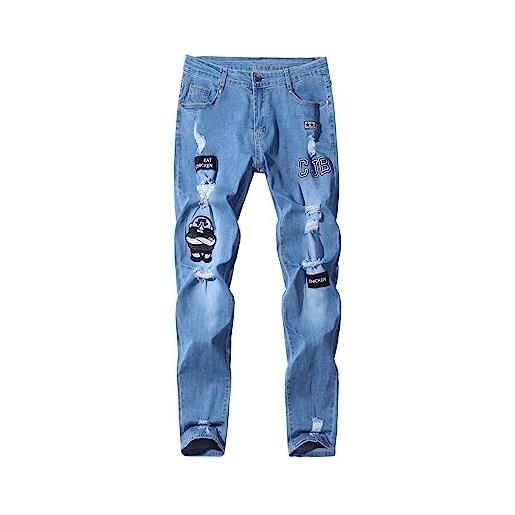 Geagodelia jeans strappati uomo stretti pantaloni in denim slim fit vita alta jeans uomo elasticizzati ricamo casual hip-hop s-3xl ragazzo regalo (blu chiaro, large)
