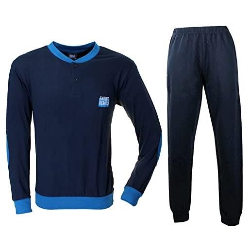 Enrico Coveri pigiama uomo cotone jersey manica lunga colori grigio e blu 1011 (l, blu)