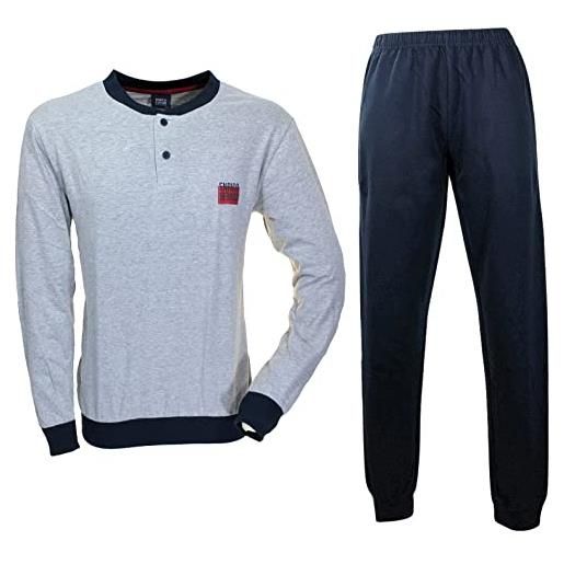 Enrico Coveri pigiama uomo cotone jersey manica lunga colori grigio e blu 1011 (xl, grigio)