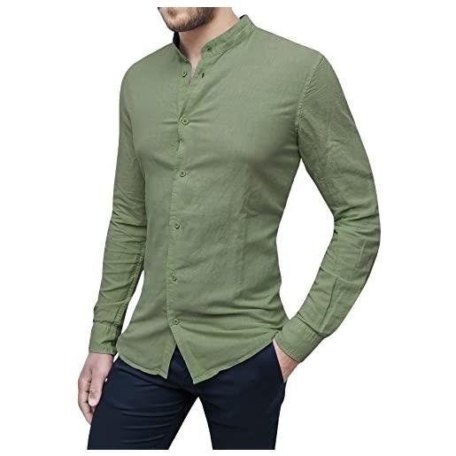 Evoga camicia lino uomo sartoriale primavera estate casual elegante (as6, alpha, x_l, regular, regular, blu scuro, xl)