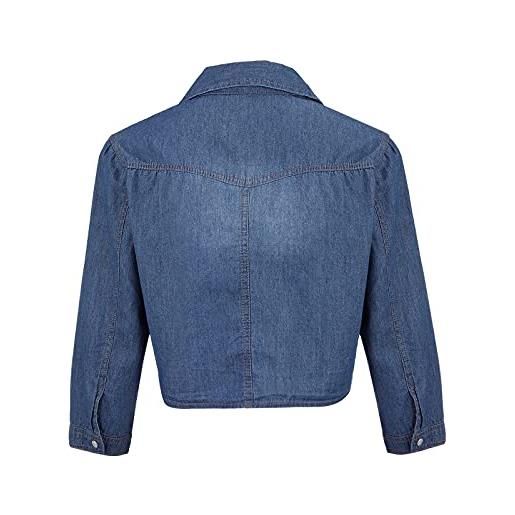Generic maglia da donna sexy jeans camicia top con bottoni, giacca a 3/4 raccolto nodo profondo casual da donna, blu, xxxl