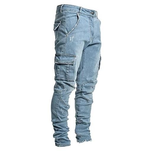ShangSRS uomo pantaloni jeans tasche laterali e jeans skinny con piedi piccoli slim fit uomo casual jeans (as6, alpha, jaspo_l, nero-2, l)