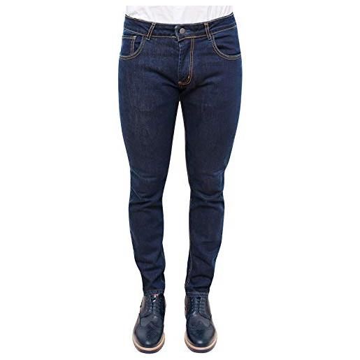 Evoga jeans uomo 100% made in italy slim fit invernale casual con pelliccia interna (50, blu denim)