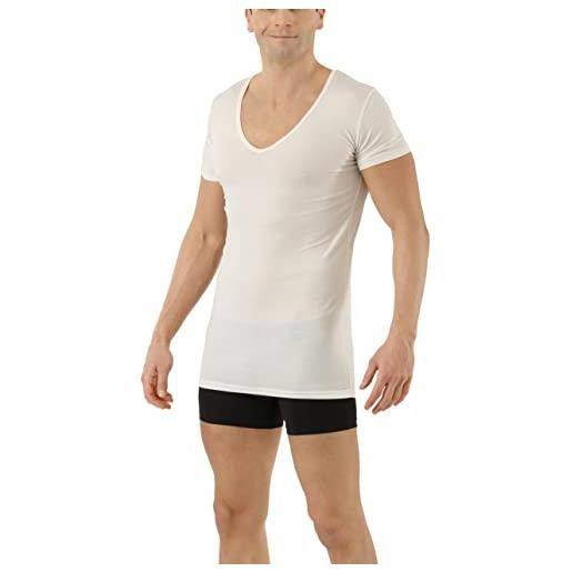 ALBERT KREUZ uomo maglietta intima tecnica lana merino -tencel™ lyocell scollo a v profondo maniche corte bianco lana xl