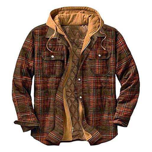 MISSMAO giacca di felpa uomo giacca invernale cappotto a quadri giubbotto con zip sweatshirt spesso quadri camicia a manica lunga giacca con cappuccio sportive outwear, marrone2,5xl