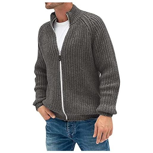 Generic cardigan da uomo in maglia, maglione spesso, cardigan con cerniera, collo alto, maglia in lana, giacca in maglia, cardigan unisex, fatto a mano, caldo, foderato in pile, cappotto invernale, verde, m