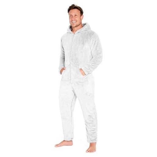 CityComfort pigiama intero uomo - pigiami invernali uomo in pile m-3xl (due toni grigio, l)