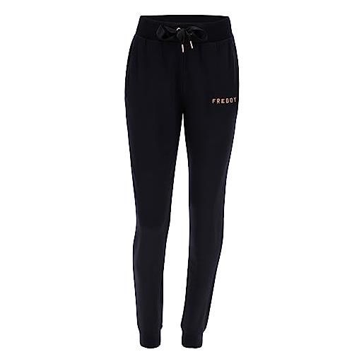 FREDDY - pantaloni sportivi in felpa viscosa con logo in filo lurex, donna, nero, small