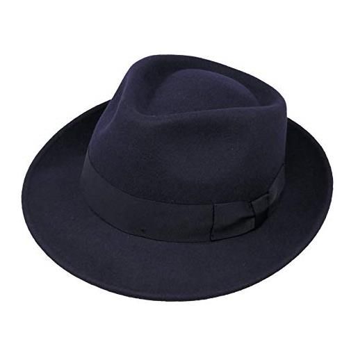 Borges & Scott b&s premium doyle- cappello a goccia fedora-100% feltro di lana- ripiegabile in viaggio- impermeabile- marrone scuro 58cm