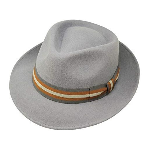 Borges & Scott b&s premium doyle- cappello a goccia fedora-100% feltro di lana- ripiegabile in viaggio- impermeabile - 58cm grigio chiaro