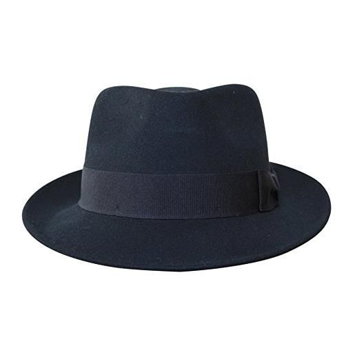 Borges & Scott b&s premium doyle- cappello a goccia fedora-100% feltro di lana- ripiegabile in viaggio- impermeabile- grigio scuro 58cm