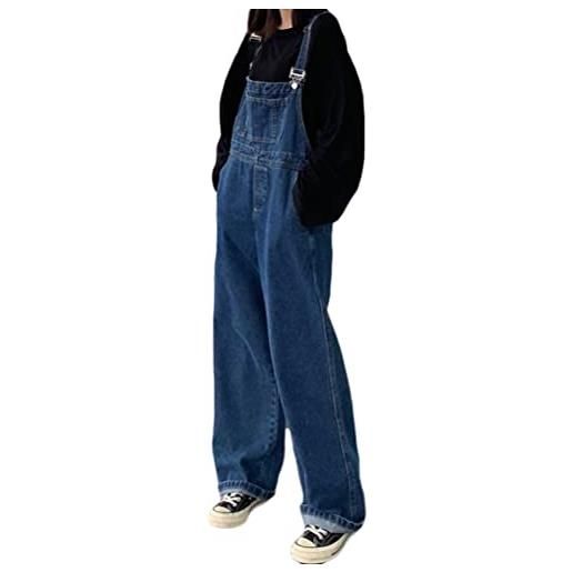 Minetom salopette di jeans donna casuale tuta estiva senza maniche overall jumpsuit pantaloni con tasche d blu m