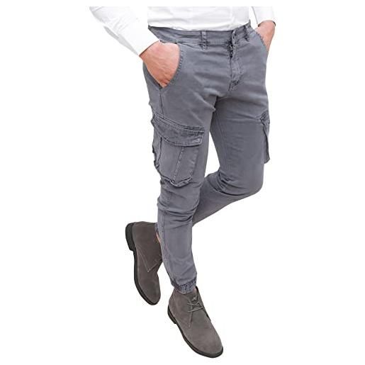 Evoga pantaloni uomo cargo in cotone con tasconi laterali slim fit chino jeans (52, beige sabbia)