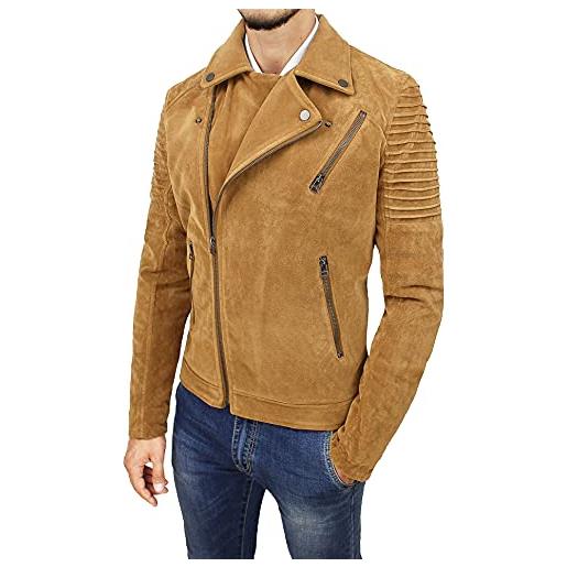 Evoga cappotto giacca uomo beige cammello casual slim fit invernale giubbotto bomber camoscio (xxl, a20 nero)