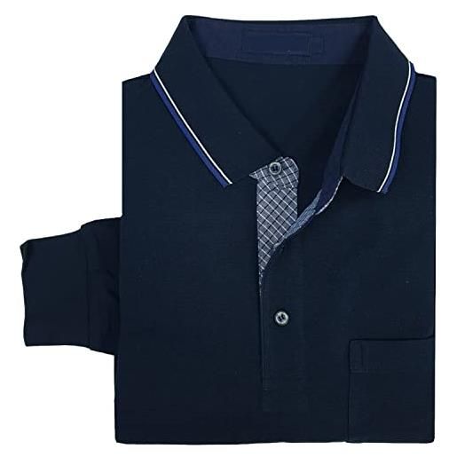 N+1 - polo uomo 3 bottoni in cotone manica lunga classica leggera con taschino maglia collo maglietta (l - bordeaux)