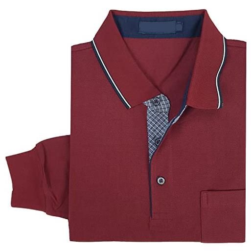N+1 - polo uomo 3 bottoni in cotone manica lunga classica leggera con taschino maglia collo maglietta (l - blu)