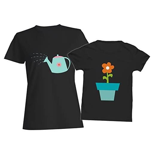 t-shirteria coppia t-shirt madre figlio mamma figlio fiore fiorellino flower baby annaffiare acqua giardino genitore compleanno mamma figlio festa della mamma idea regalo mom son