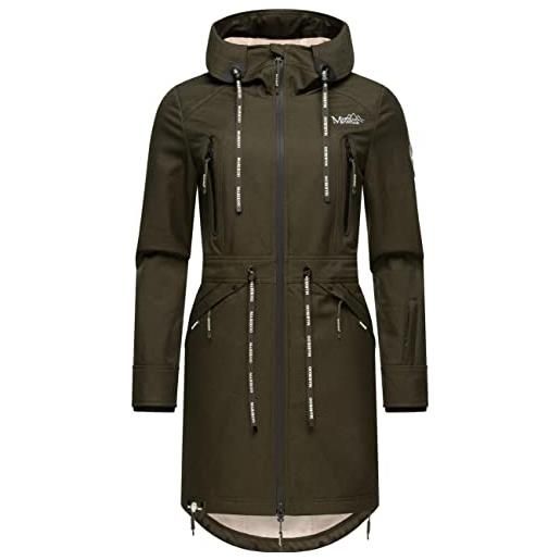 Marikoo racquellee giacca da donna in softshell, parka da mezza stagione, giacca impermeabile con cappuccio oliva m