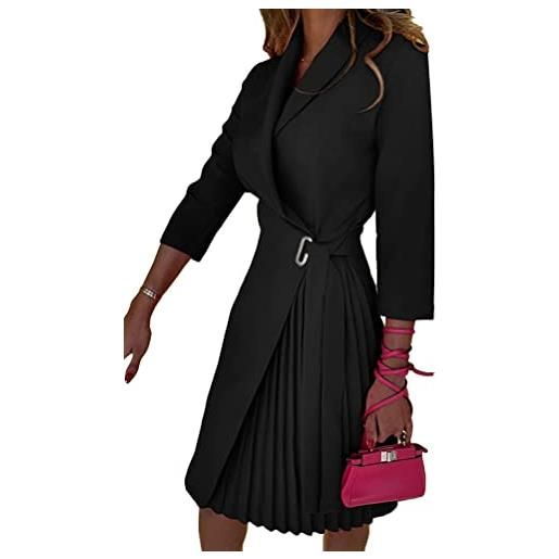 shownicer vestito elegante donna a manica 3/4 vita alta scollo a v pieghetta vestiti da cocktail cerimonia con cintura b nero-rosa xl