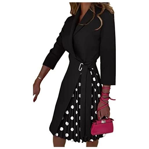shownicer vestito elegante donna a manica 3/4 vita alta scollo a v pieghetta vestiti da cocktail cerimonia con cintura b nero-bianco l