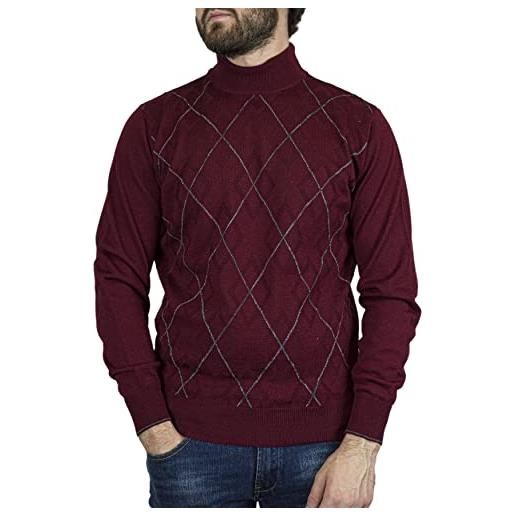 Iacobellis maglione uomo pullover lupetto con intarsio a rombi misto lana merinos extrafine made in italy 3xl bordeaux