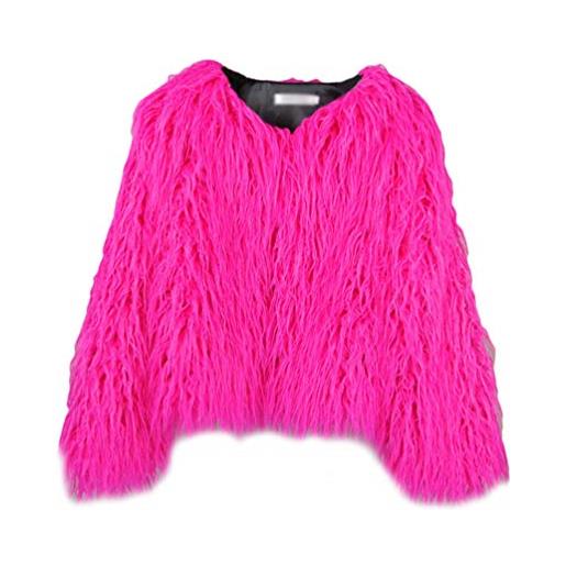 GladiolusA moda corto giacca in pelliccia sintetica donna cappotto invernale finta pelo giubbotto pink 3xl
