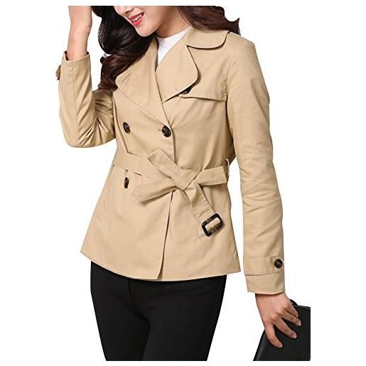 MISSMAO donna autunno invernale cappotto giacca trench coat doppio petto a manica lunga con cintura cachi m