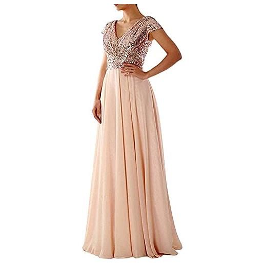 osheoiso donna abito da sera senza maniche coda lunga lucente vintage schiena nuda cerimonia elegante vestito lungo vestiti da matrimonio formale a rosa xxl