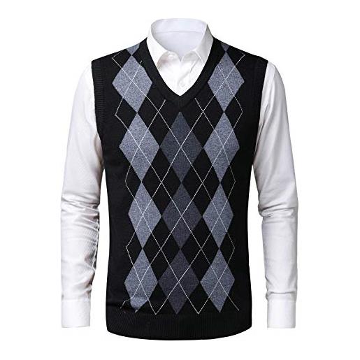 KTWOLEN gilet maglione da uomo con scollo v argyle casual maglioncino invernale smanicato maglia in misto lana pullover gilet, d-nero, l