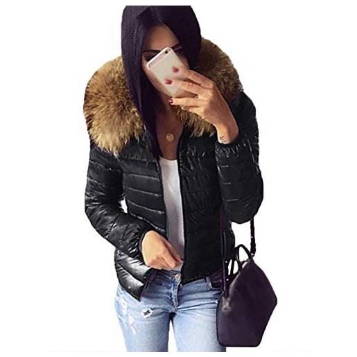 Onsoyours giacca donna elegante corto piumino invernale giubbotto taglie forti vestibilità slim giacche outwear con cappuccio cappotto donna nero m