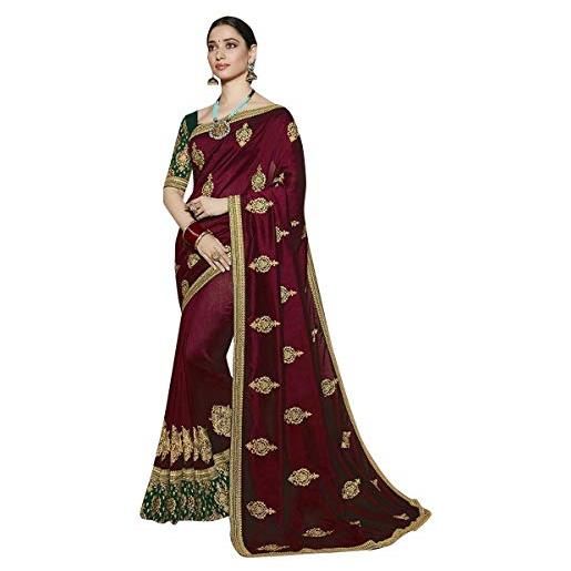 Skyview Fashion - abbigliamento da donna indiano bollywood designer rangoli in seta ricamato saree, bordeaux, 