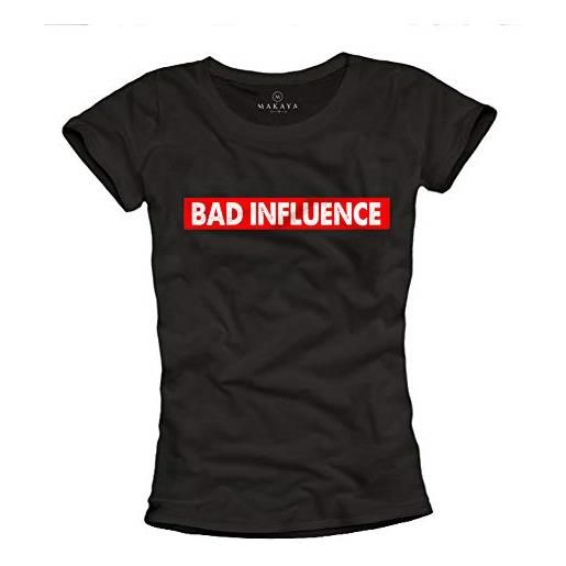 MAKAYA t-shirt donna divertenti - scritte bad influence - magliette manica corta nero l