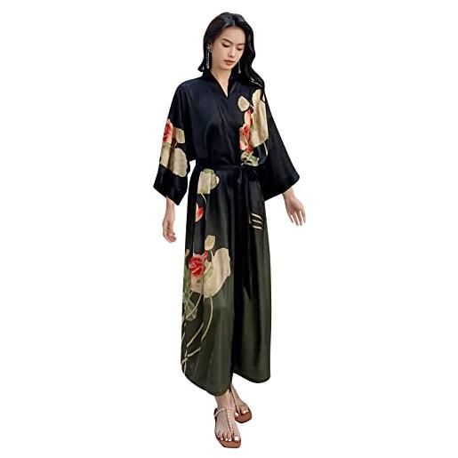 YAOMEI kimono vestaglia accappatoio per donna asciugamano raso pigiama sleepwear robe accappatoio damigella d'onore da notte pigiama tasche cintura (one size, lotus)