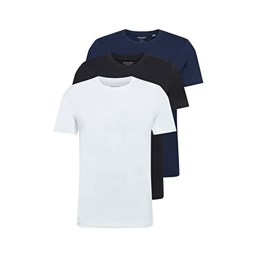 Jack & jones s jjeorganic basic tee ss o-neck 3pk mp t-shirt, nero confezione: 2 bianche, 1 nero, m uomo
