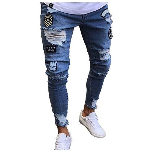 XWGlory distintivi patch jeans stretti pantaloni da uomo con cerniera blue jeans