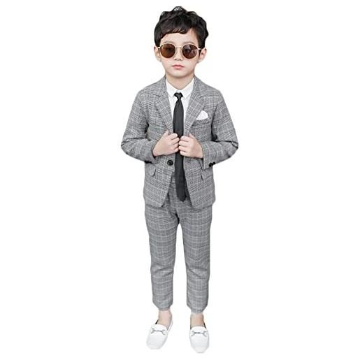 YOUCAI completo da ragazzo 2 pezzi/4 pezzi blazer e pantaloni (camicia a maniche lunghe + cravatta) per bambini, abbigliamento per il tempo libero o abito da festa di nozze, grigio-2 pezzi, 7-8
