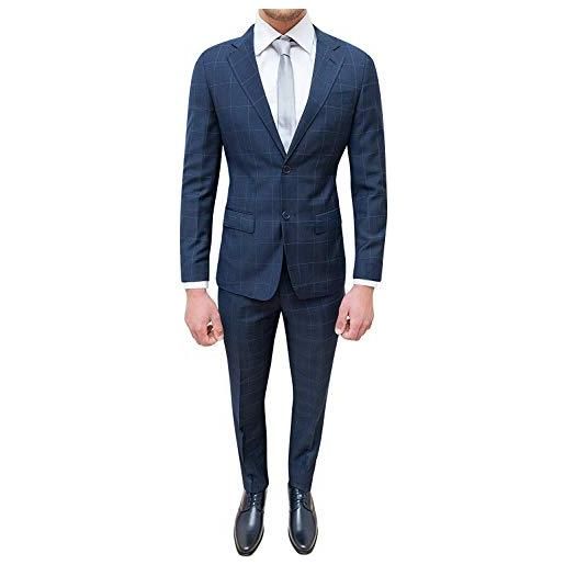 Evoga abito uomo class blu quadri elegante completo giacca con pantaloni (46, blu)