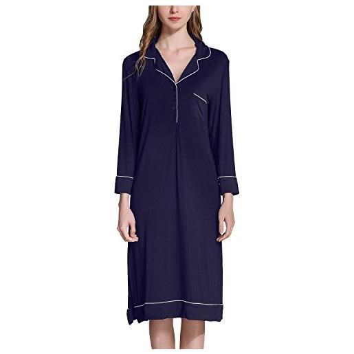 Dolamen lungo camicia da notte donna, morbida pigiama pigiami, 2018 lounging modal cotone manica lungo pigiama da notte, top sciolto camicia da notte (medium, blu)