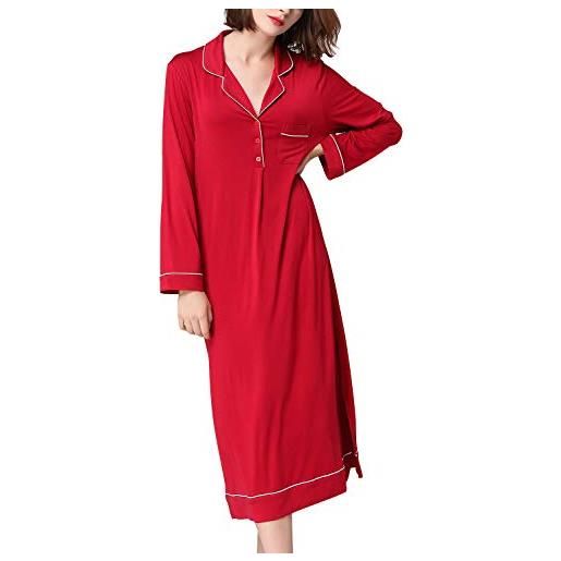 Dolamen lungo camicia da notte donna, morbida pigiama pigiami, 2018 lounging modal cotone manica lungo pigiama da notte, top sciolto camicia da notte (x-large, neroii)